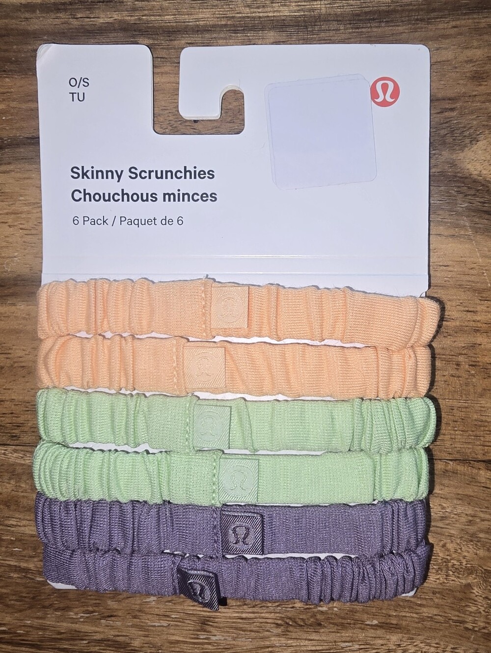 NWT Lululemon Skinny Scrunchies 6-Pack - Peach, Mint & Lavender
